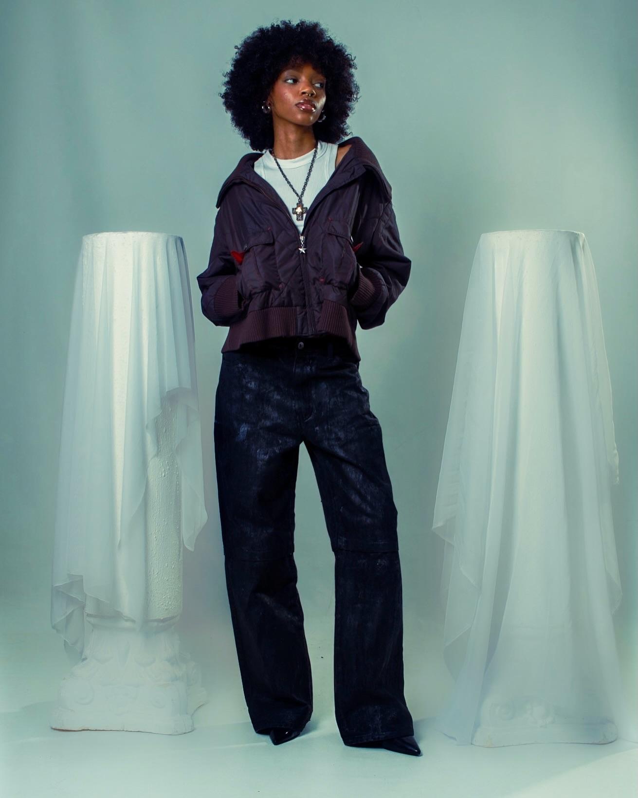 Brown Cropped Bomber Jacket